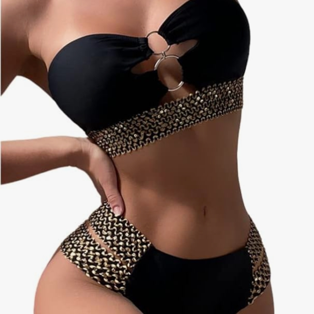 Chic Black Bikini with White Accents